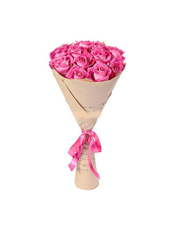 Букет из 9 розовых роз в крафтовой бумаге