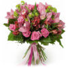 Букет из орхидей, альстромерий, роз, буплерума и декоративной зелени