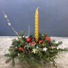 Новогодняя композиция с свечкой, нобилисом, снеговиком и декором